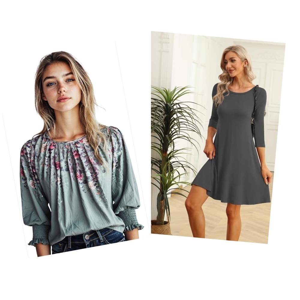 NEW- 2 pc. Set Women's Gray Long Sleeve Dress AND floral top